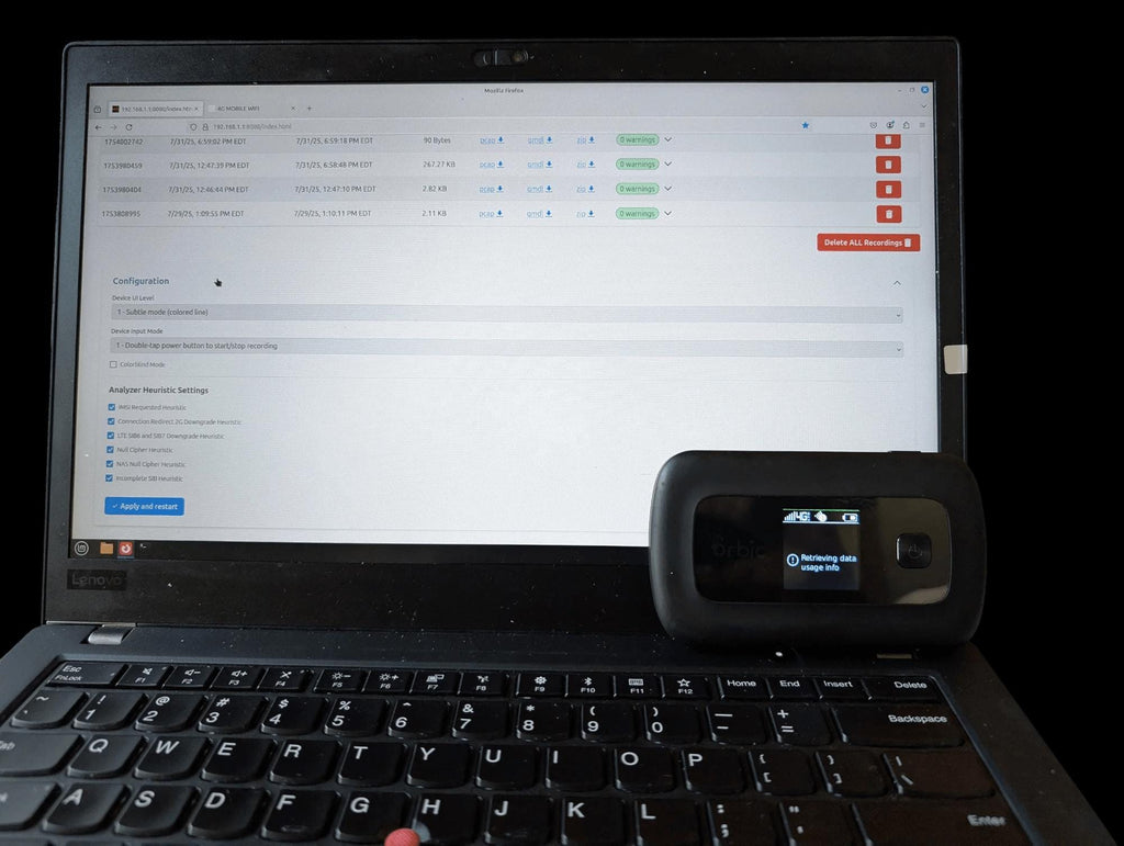 RayHunter IMSI Catcher & Stingray Detector - Orbic RC400L Mobile Hotspot